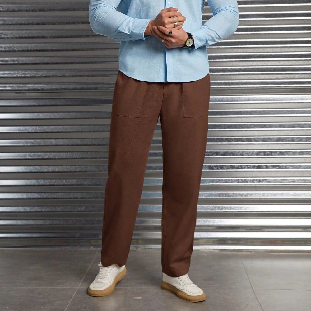 Chocolate Brown Preppy Mens Drawstring Waist Slant Pocket Pants